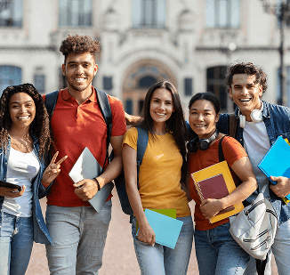 Students carrying books outdoors